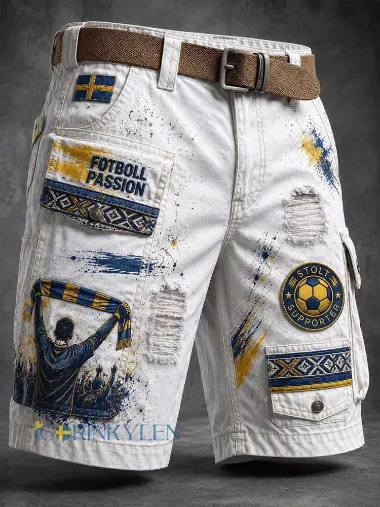Retro Svensk fotbollsfan Art Print Casual Byxor - A / S