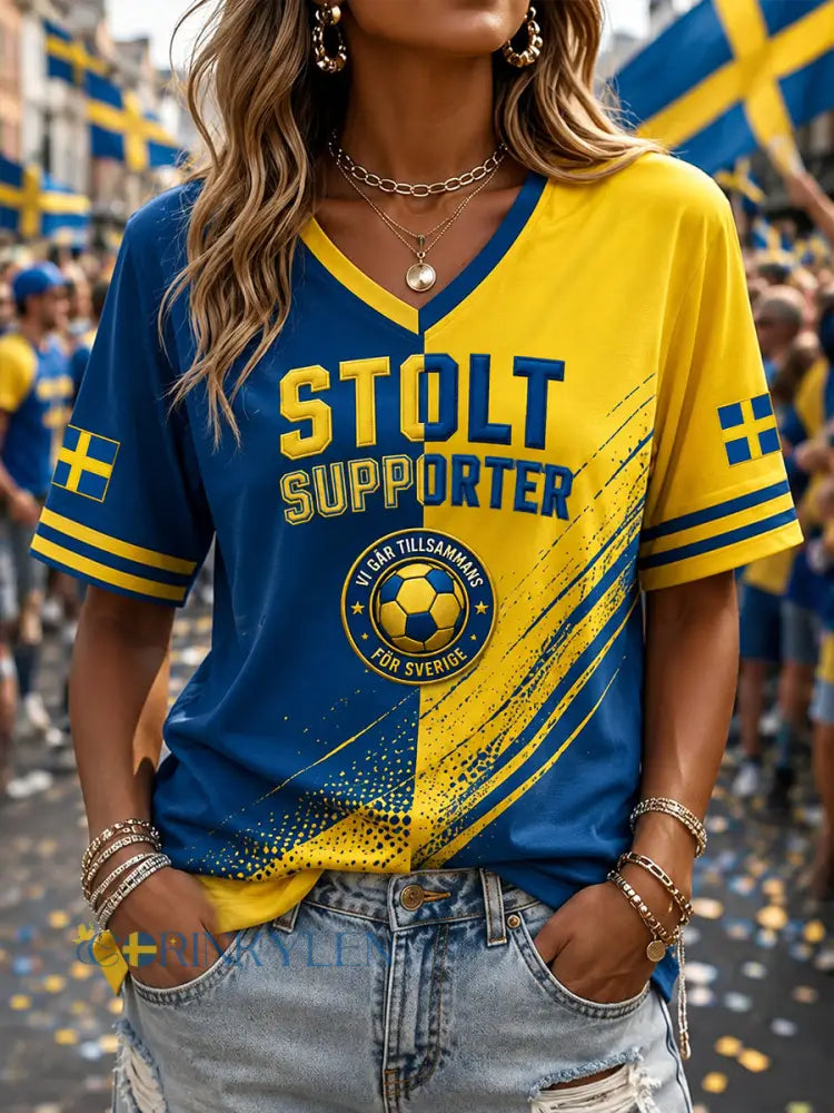 Retro svensk fotbollsfan konsttryck avslappnad t-shirt - A / S