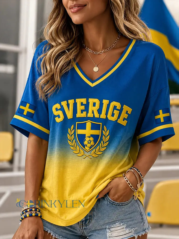 Retro svensk fotbollsfan konsttryck avslappnad t-shirt - A / S
