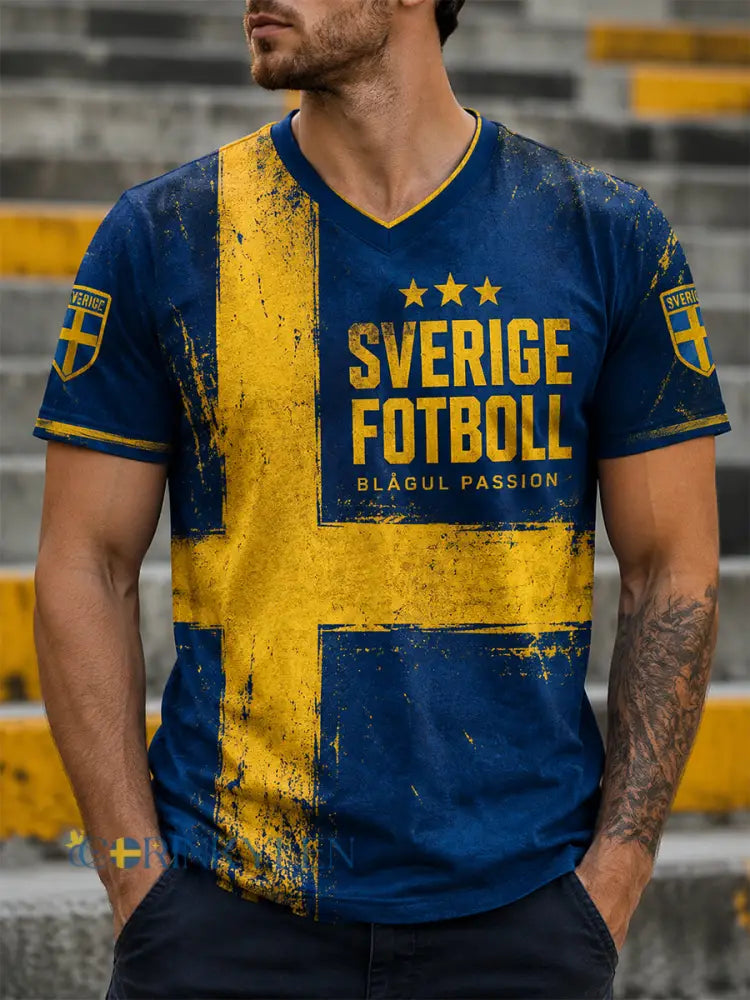 Retro svensk fotbollsfan konsttryck avslappnad t-shirt - A / S