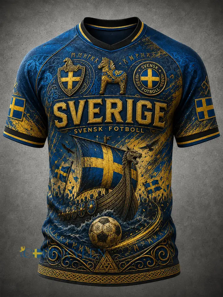Retro svensk fotbollsfan-konsttryck avslappnad t-shirt tröja - A / S