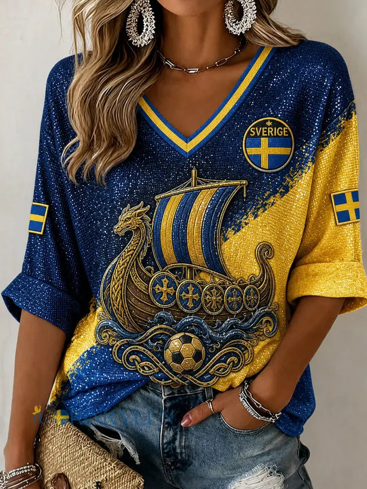 Retro svensk fotbollsfan konsttryck avslappnad topp - A / S