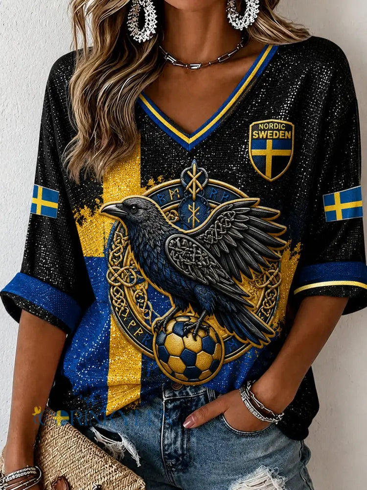 Retro svensk fotbollsfan konsttryck avslappnad topp - A / S
