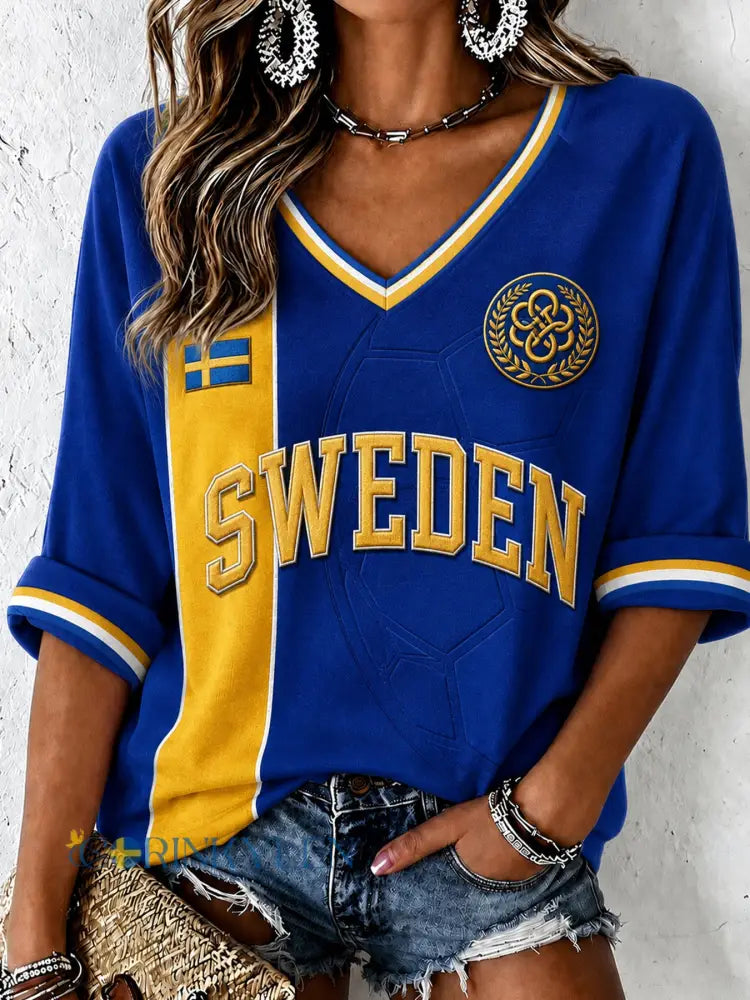 Retro svensk fotbollsfan konsttryck avslappnad topp - A / S