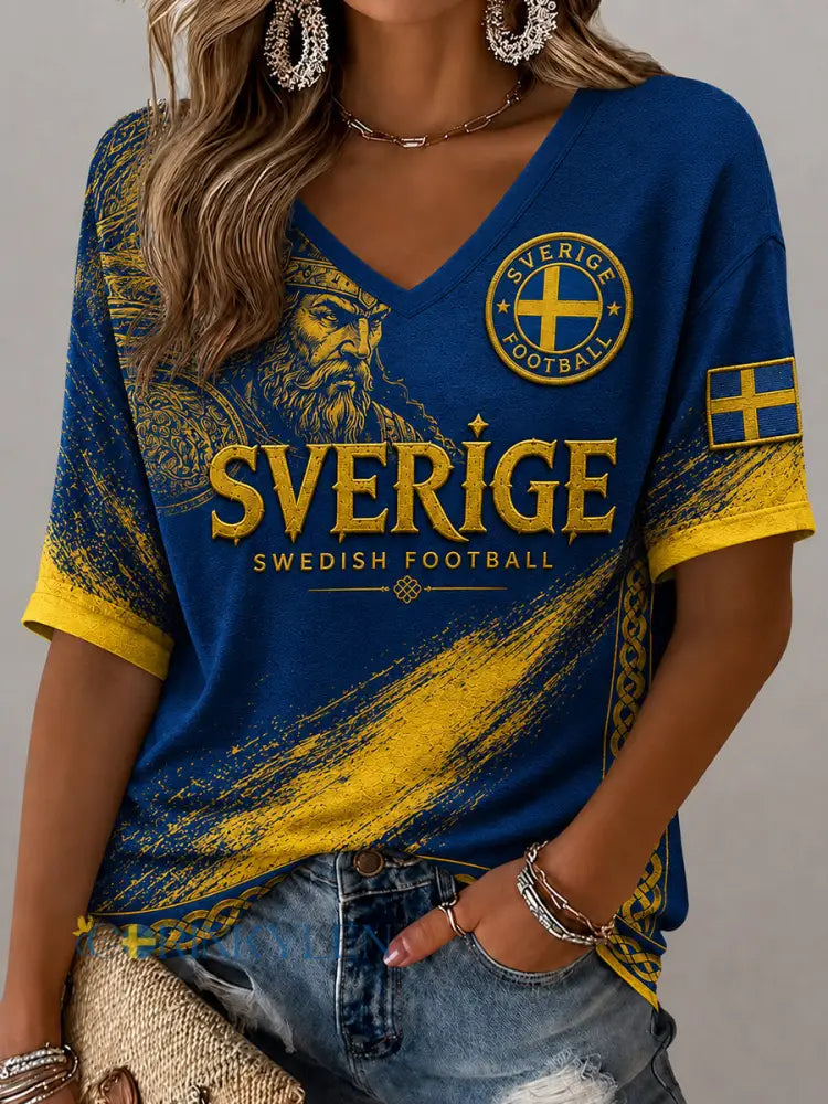 Retro svensk fotbollsfan konsttryck avslappnad topp - A / S