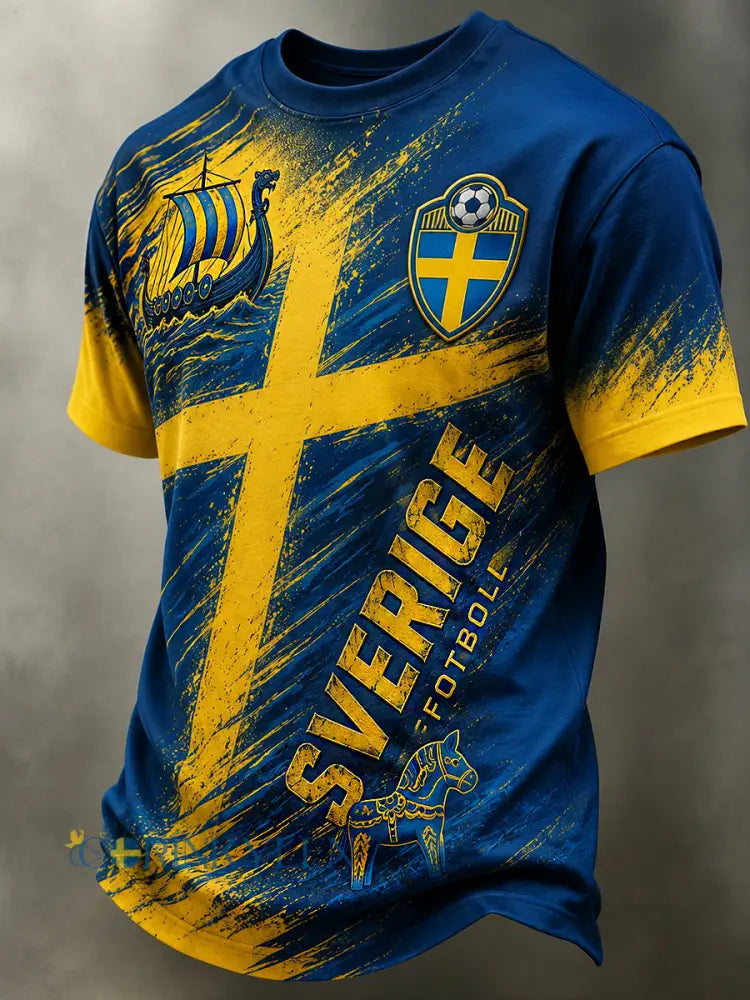 Retro svensk fotbollsfan-konsttryck avslappnad tröja - A / S