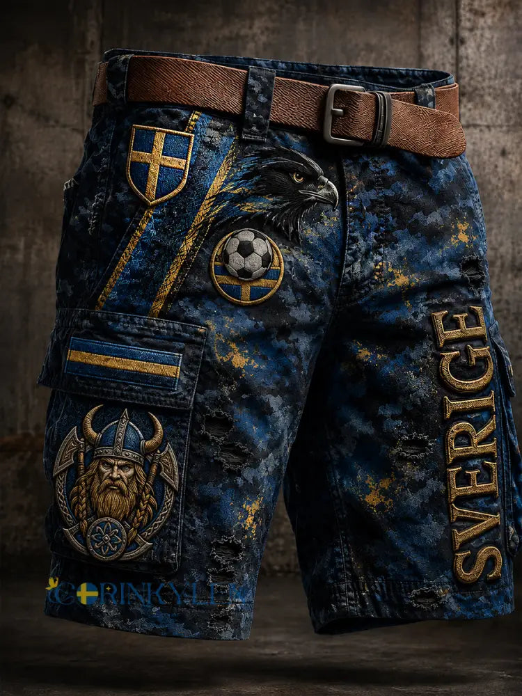 Retro svensk fotbollsfan-konsttryck avslappnade shorts - A / M