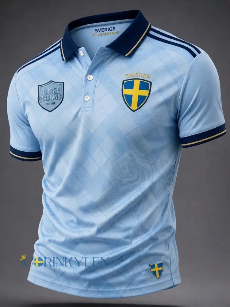 Retro svensk fotbollsfan konsttryck pikétröja - ljusblåa / S