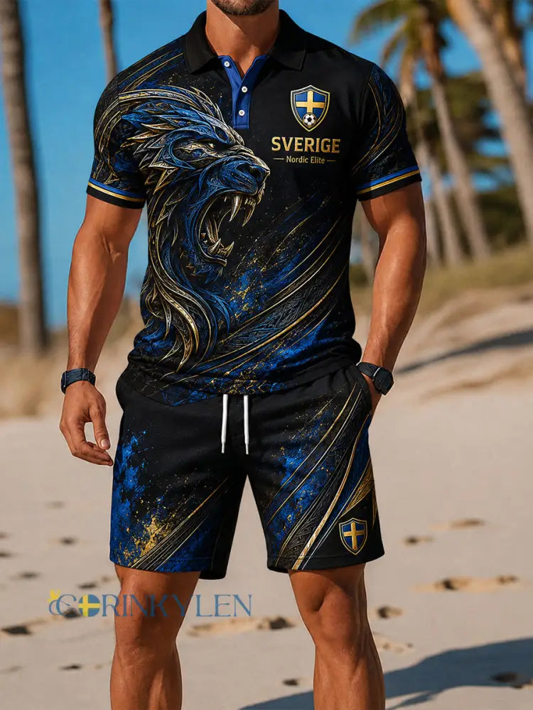 Retro svensk fotbollsfanart-print avslappnad 2-delad sett - A / S