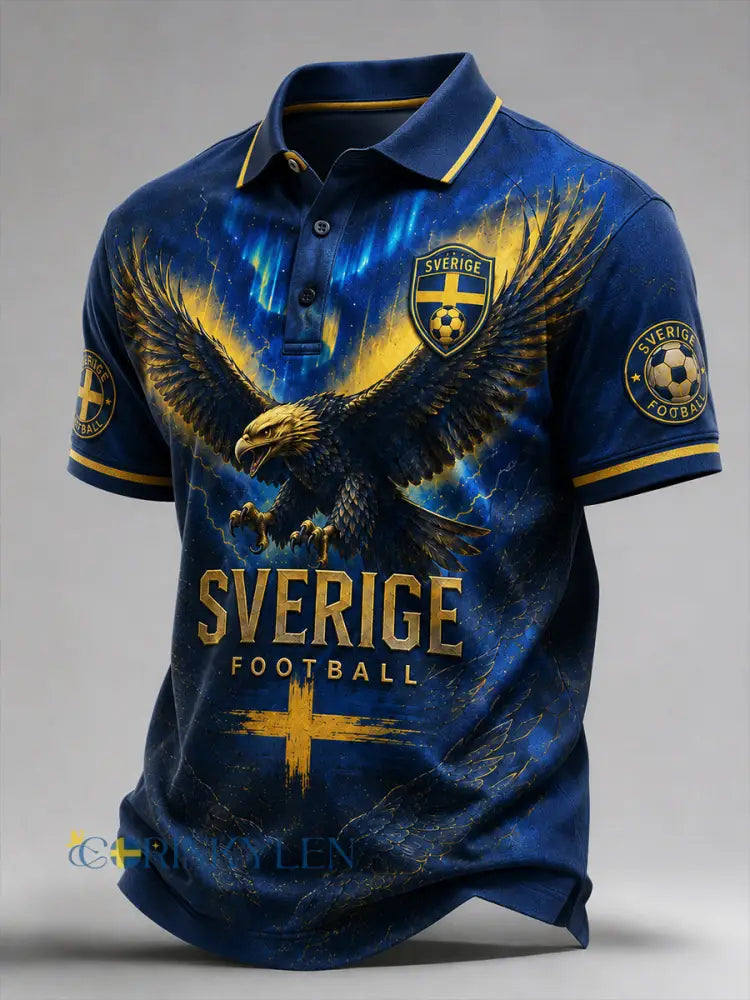 Retro svensk fotbollsfanart-print avslappnad pikétröja - A / S