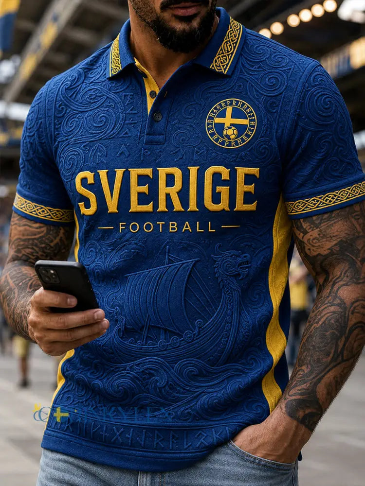 Retro svensk fotbollsfanart-print avslappnad pikétröja - A / S