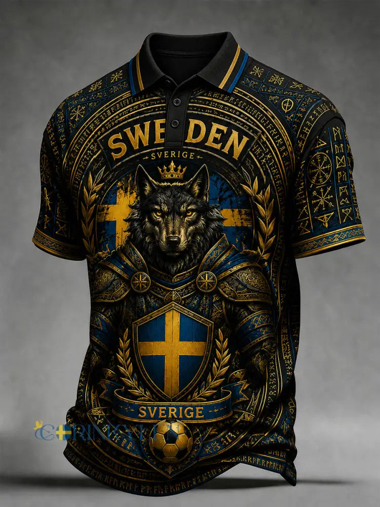 Retro svensk fotbollsfanart-print avslappnad pikétröja - A / S
