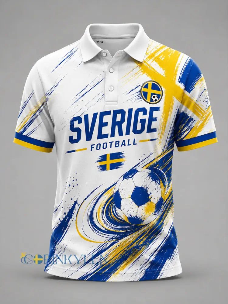 Retro svensk fotbollsfanart-print avslappnad pikétröja - A / S