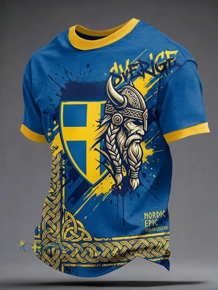 Retro svensk fotbollsfanart-print avslappnad t-shirt - blå / S