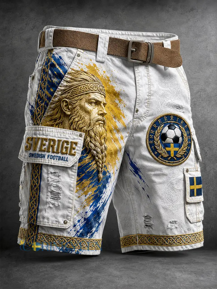 Retro svensk fotbollsfanart-print avslappnade arbetsshorts - A / M