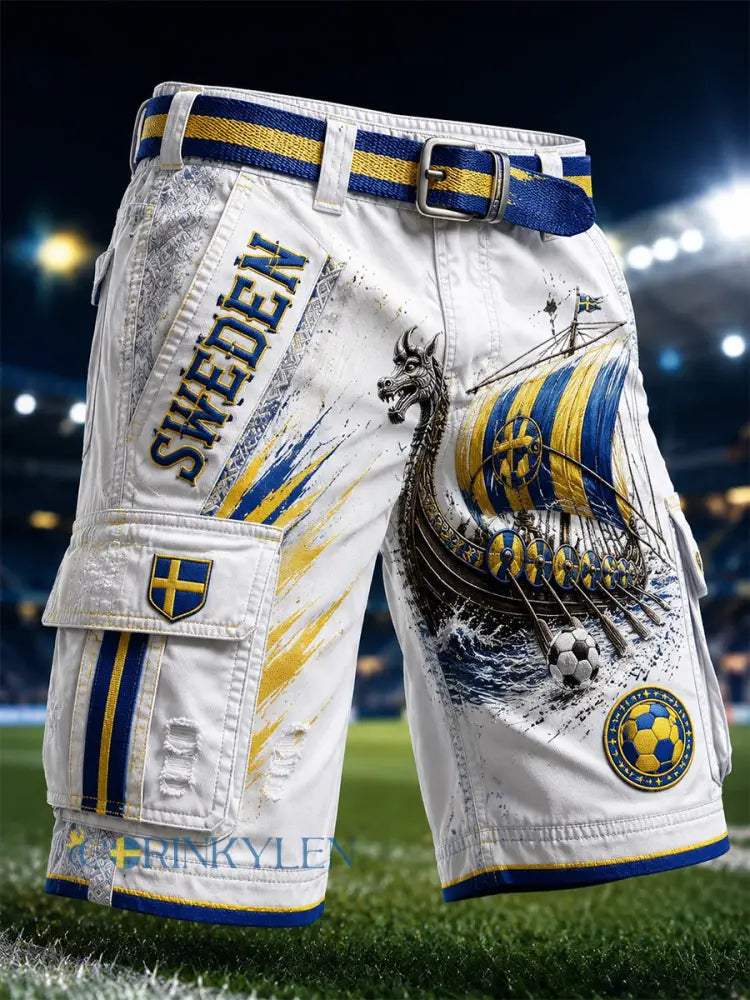 Retro svensk fotbollsfanart-print avslappnade cargoshorts - A / M