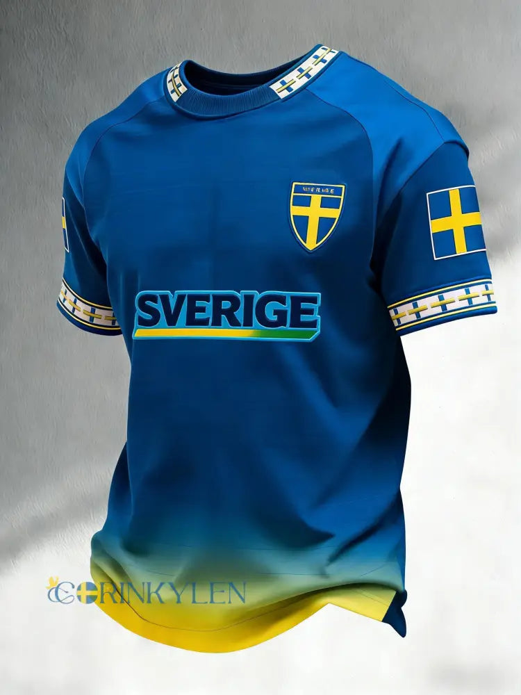 Retro svensk fotbollsflagga märke avslappnad kortärmad t-shirt - blå / S