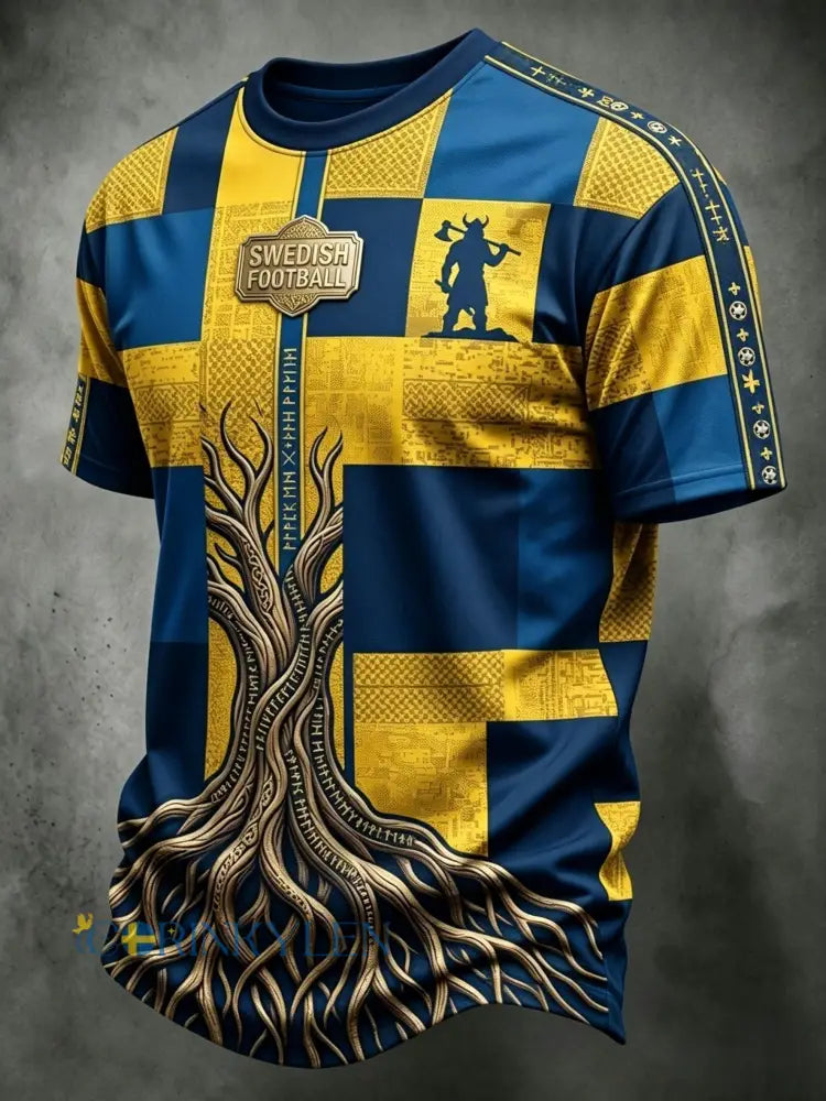 Retro svensk fotbollslagsmärke avslappnad t-shirt med korta ärmarna - blå / S