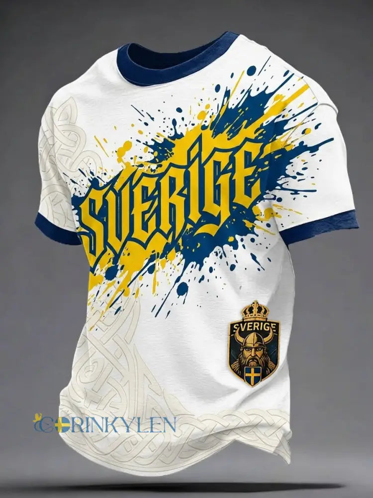 Retro svensk fotbollslagsmärke avslappnad t-shirt med korta ärmarna - vitt / S