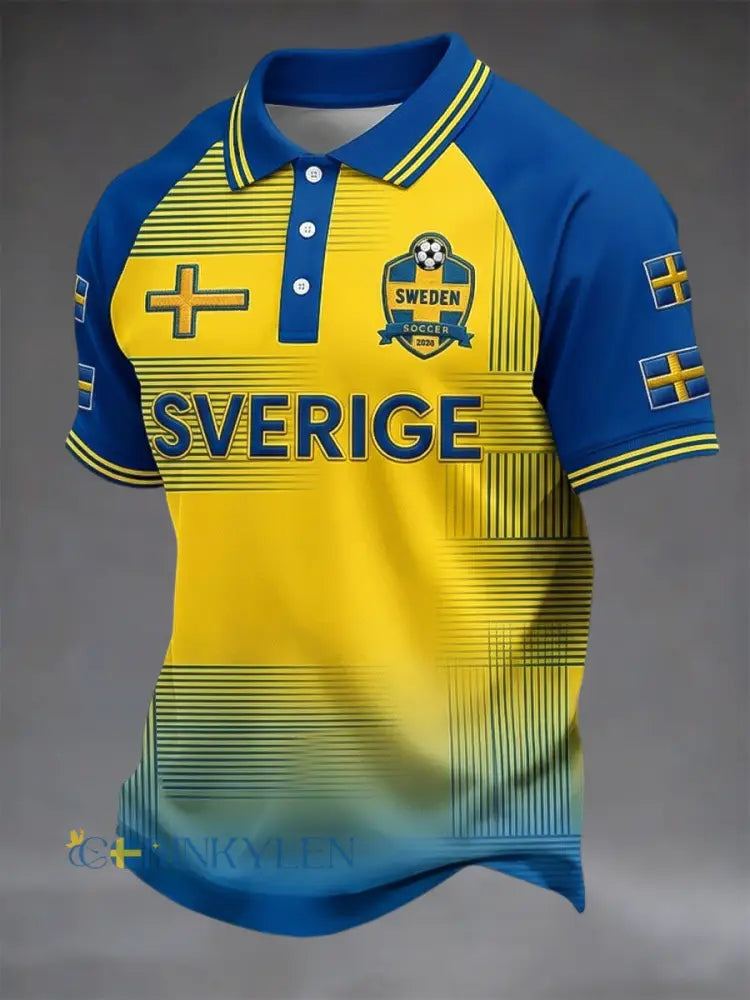 Retro svensk fotbollspatchworkavslappnad polotröja 2026 - blå / S