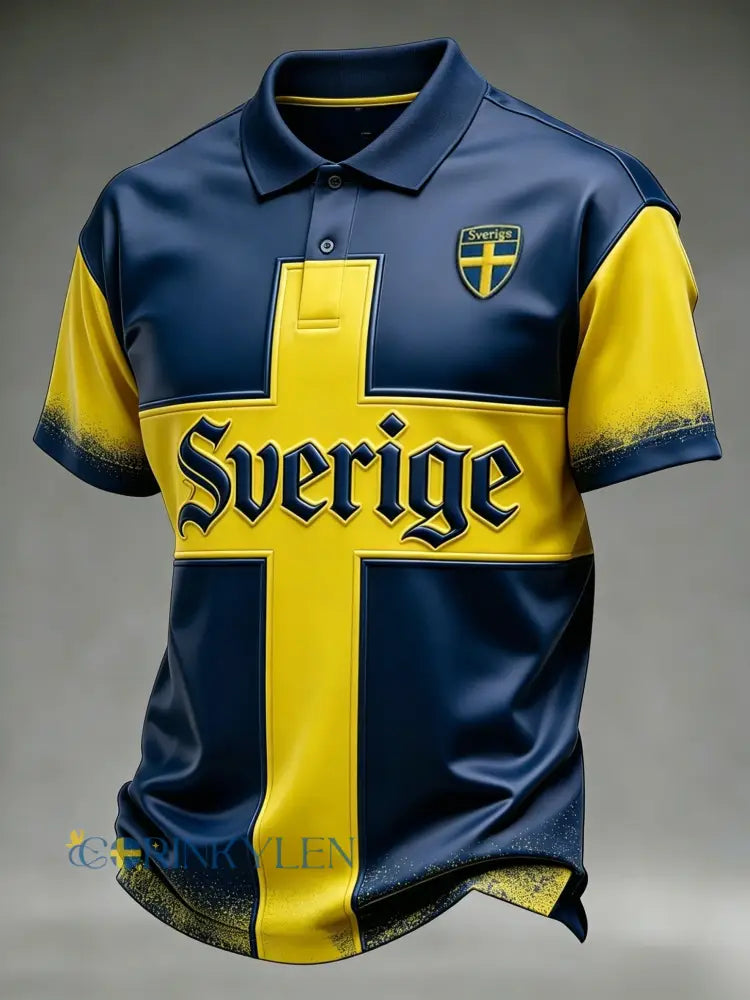 Retro svensk fotbollsstil 2026 lappad luftig pikétröja - blå / S