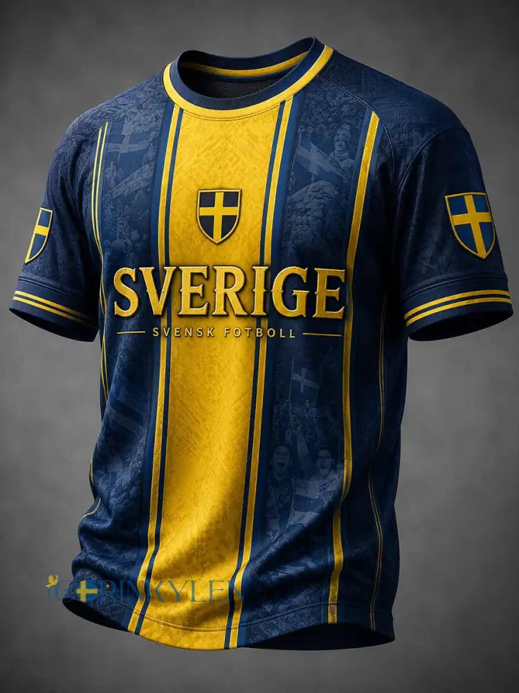 Retro svensk fotbollssupporter som hejar konsttryck avslappnad t-shirt - A / S