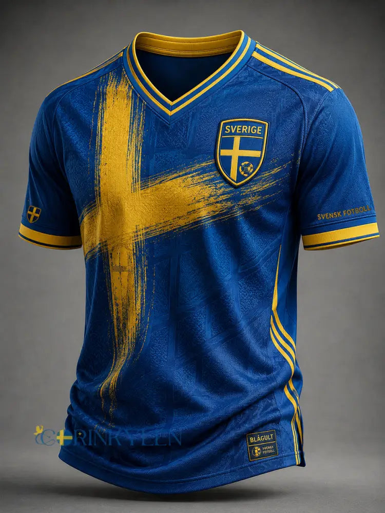 Retro svensk fotbollssupporter som hejar konsttryck avslappnad t-shirt - A / S