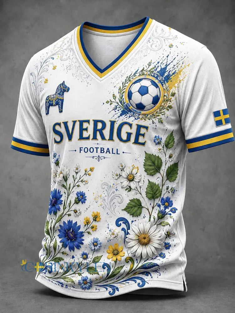 Retro svensk fotbollssupporter som hejar konsttryck avslappnad t-shirt - A / S