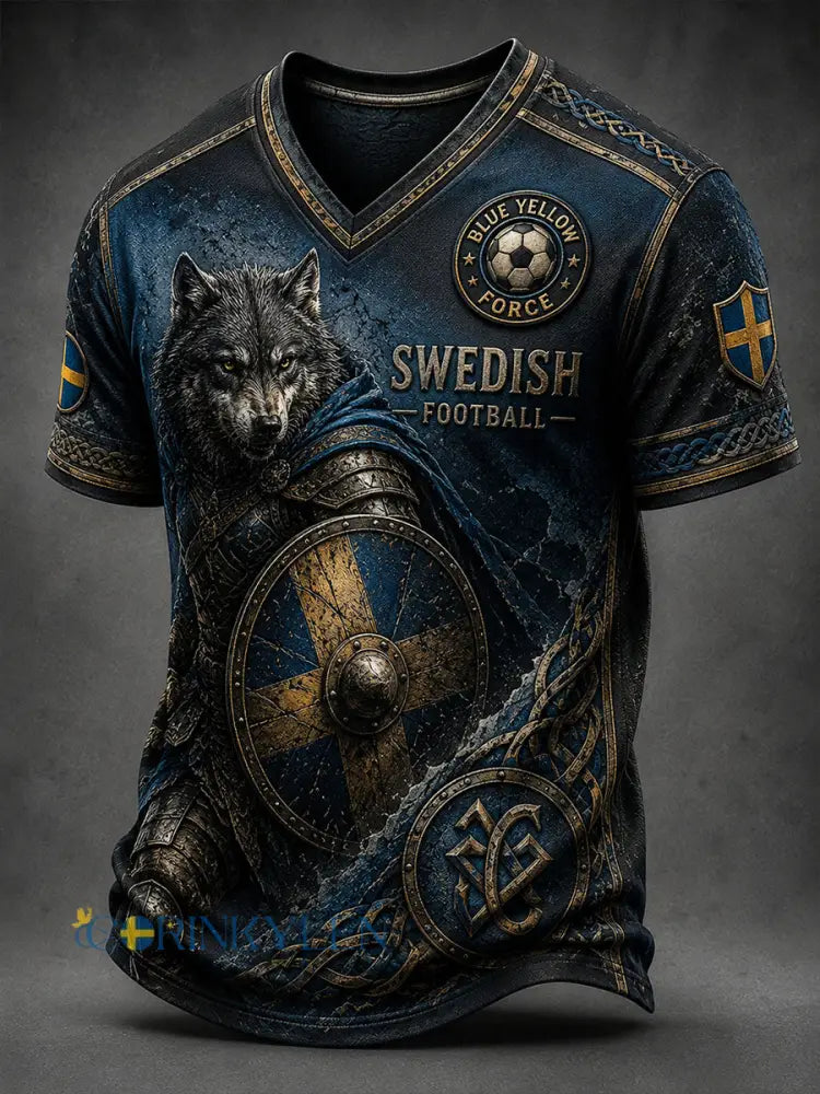 Retro svensk fotbollssupporter som hejar konsttryck avslappnad t-shirt - A / S