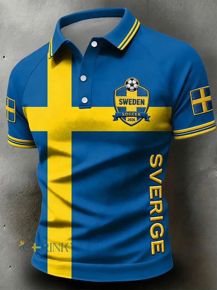 Retro Sweden 2026 Football Fan Commemorative Polo Shirt - Blue / S