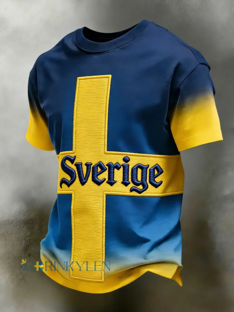 Retro Viking Svensk flaggbricka Casual Short-Shirt - blå / S