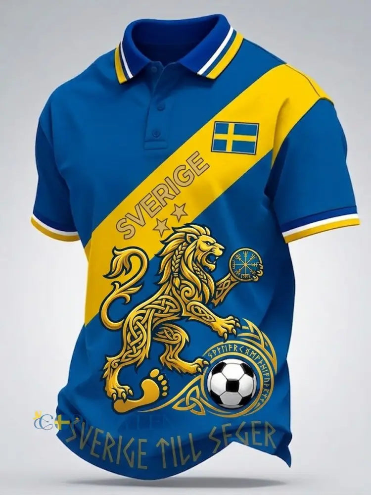 Retro viking svensk fotbollsflagga emblem ledig t-shirt med korta ärmarna - blå / S
