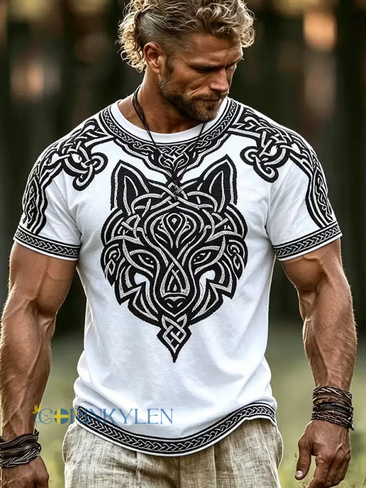 Retro vikingisk grafiskt tryckt t-shirt i nordisk stil för vardagsbruk - A / S