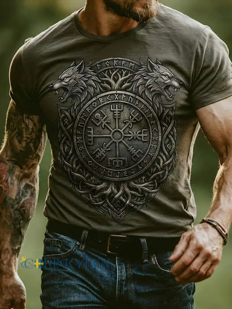 Retro vikingisk grafiskt tryckt t-shirt i nordisk stil för vardagsbruk - A / S