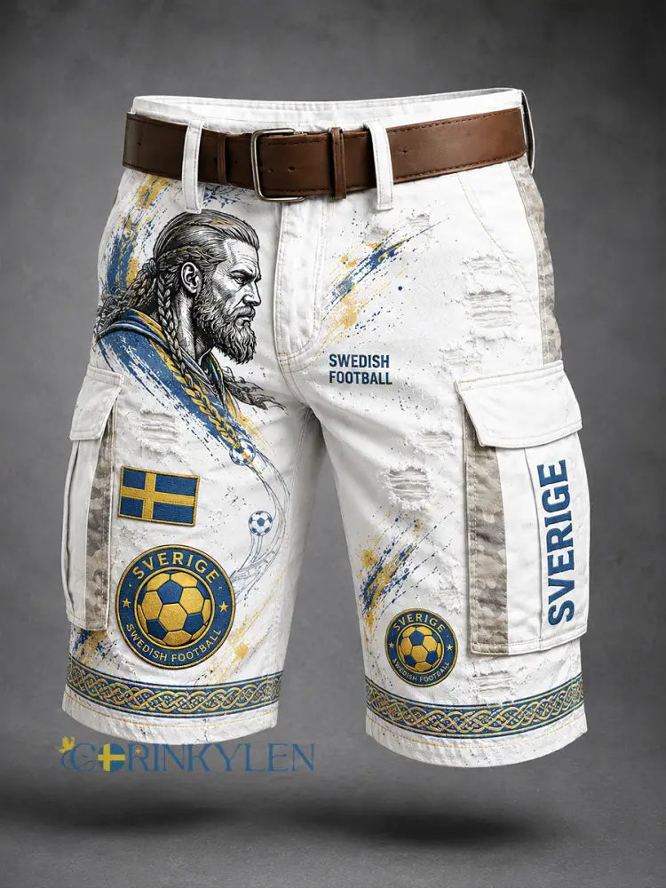 Retrodammskott för män med svensk fotbollssupporterkonst – avslappnade shorts - A / M