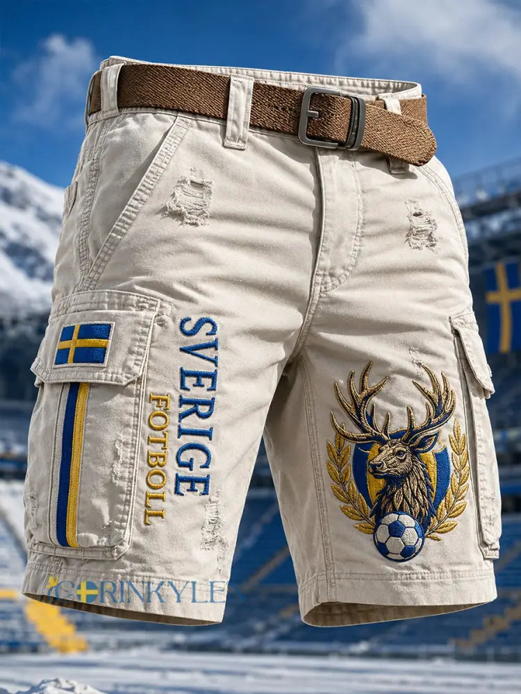 Retrodammskott för män med svensk fotbollssupporterkonst – avslappnade shorts - A / M