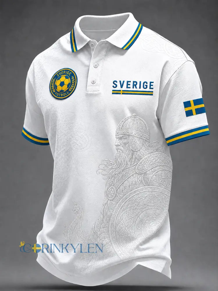 Retrodammsugare för män med svensk fotbollsskärm konsttryck avslappnad pikétröja - A / S