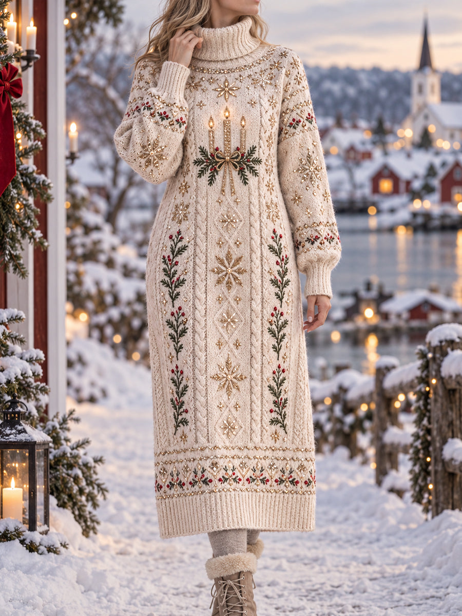 Kvinnors Vintage Lucia Festival ljusljus konst hög hals klänning