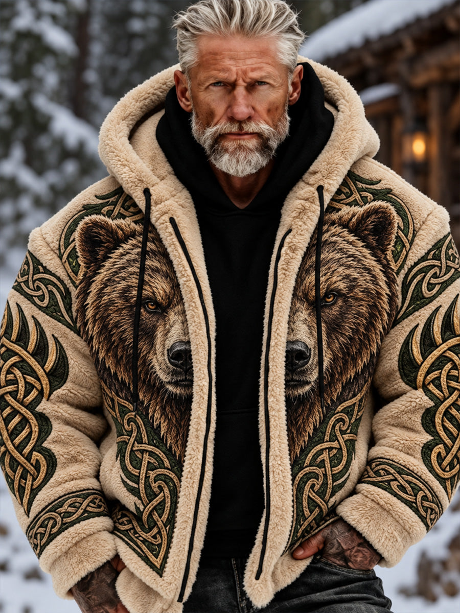 Herrens Vintage Nordic VikingScandinavian Style Graphic Print Casual Flannel Jacka