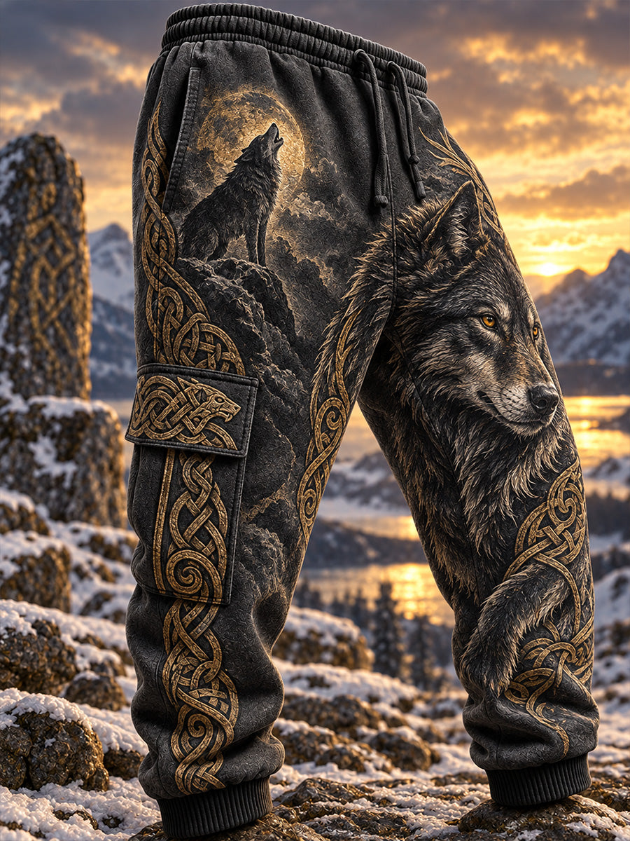 Mäns Retro Nordic VikingScandinavian Style Graphic Print Casual Sweatbyxor
