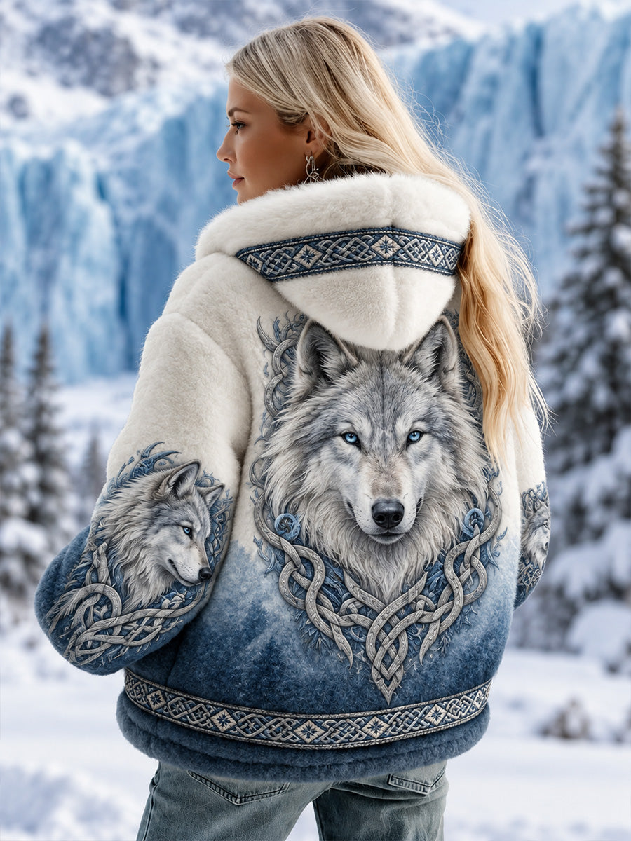 Kvinnors Vintage NordicViking / Skandinavisk stil Konst-Print Casual Flannel Mysig jacka