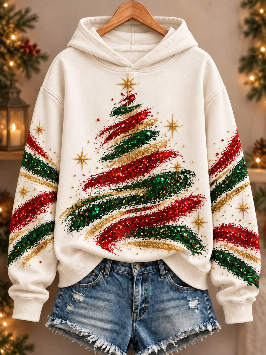Kvinnors julgran Konst Regelbundna Hoodie Konstgra