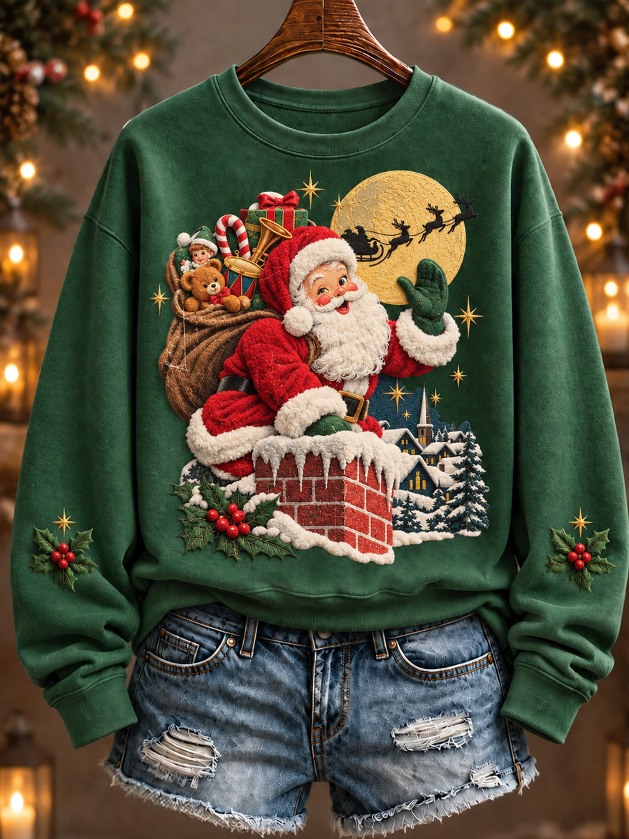 Kvinnors jul Santa Claus konst Regelbundna Sweatshirt