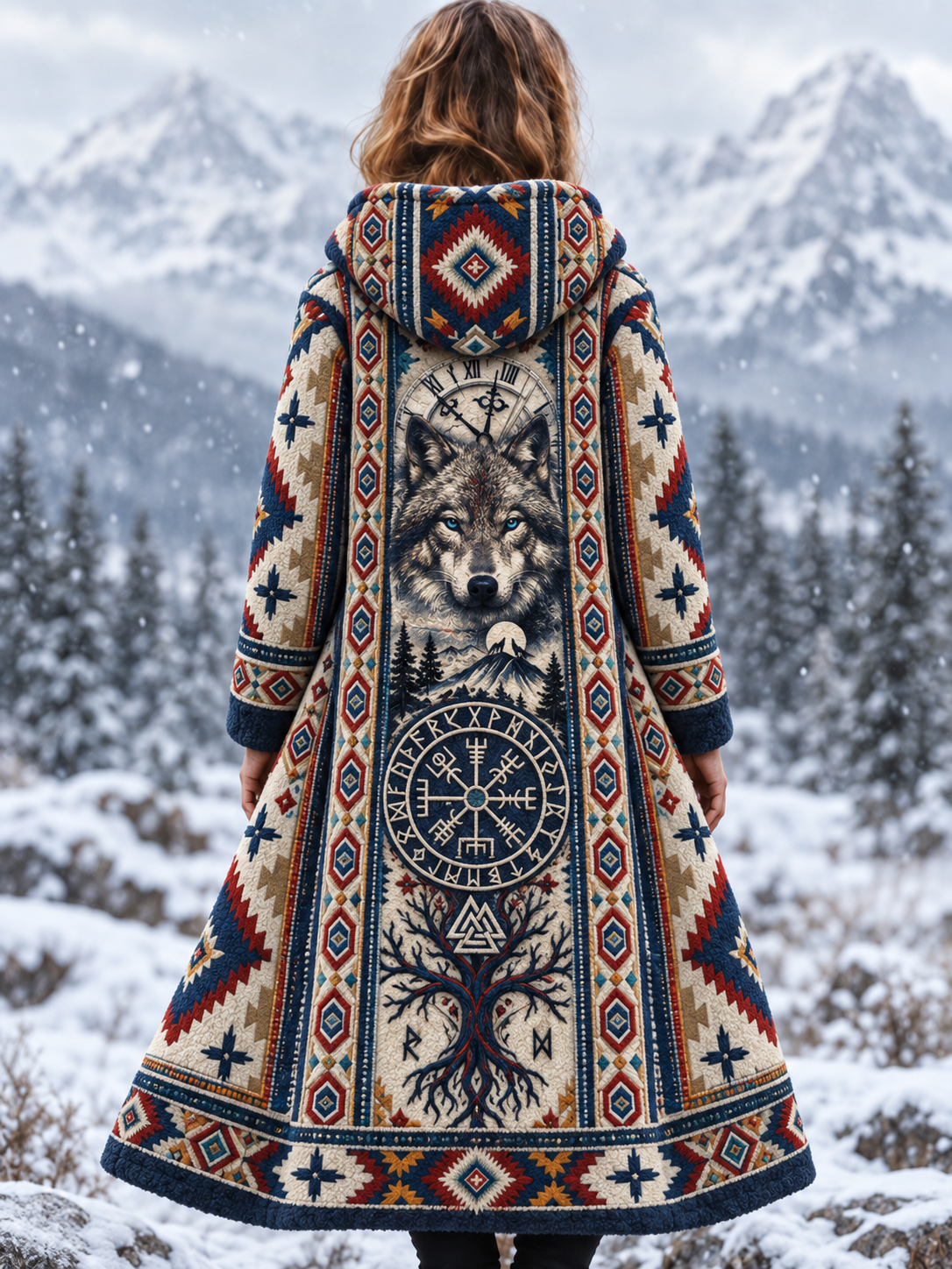 Damernas vintage vikingullshuvud aztekisk tjock flanelljacka