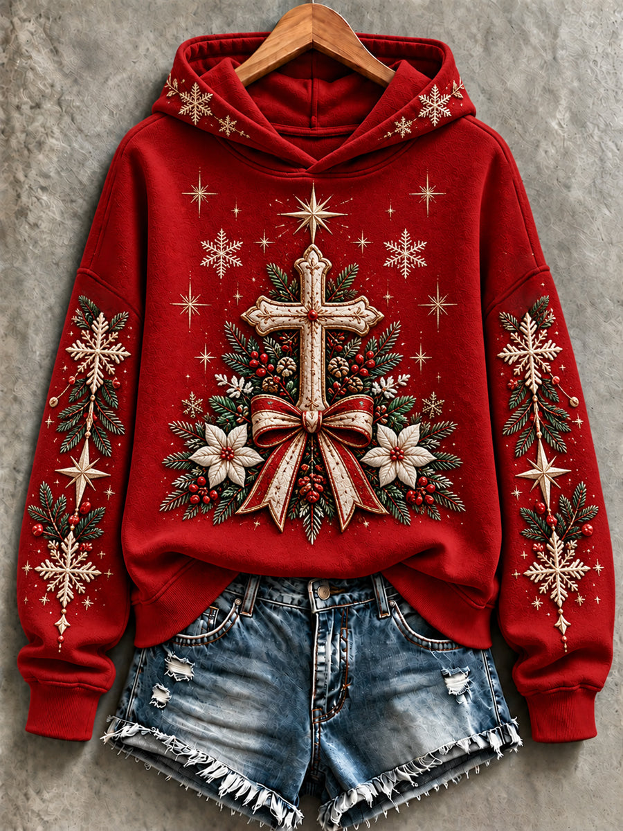 Damjulströja med tryck, avslappnad hoodie