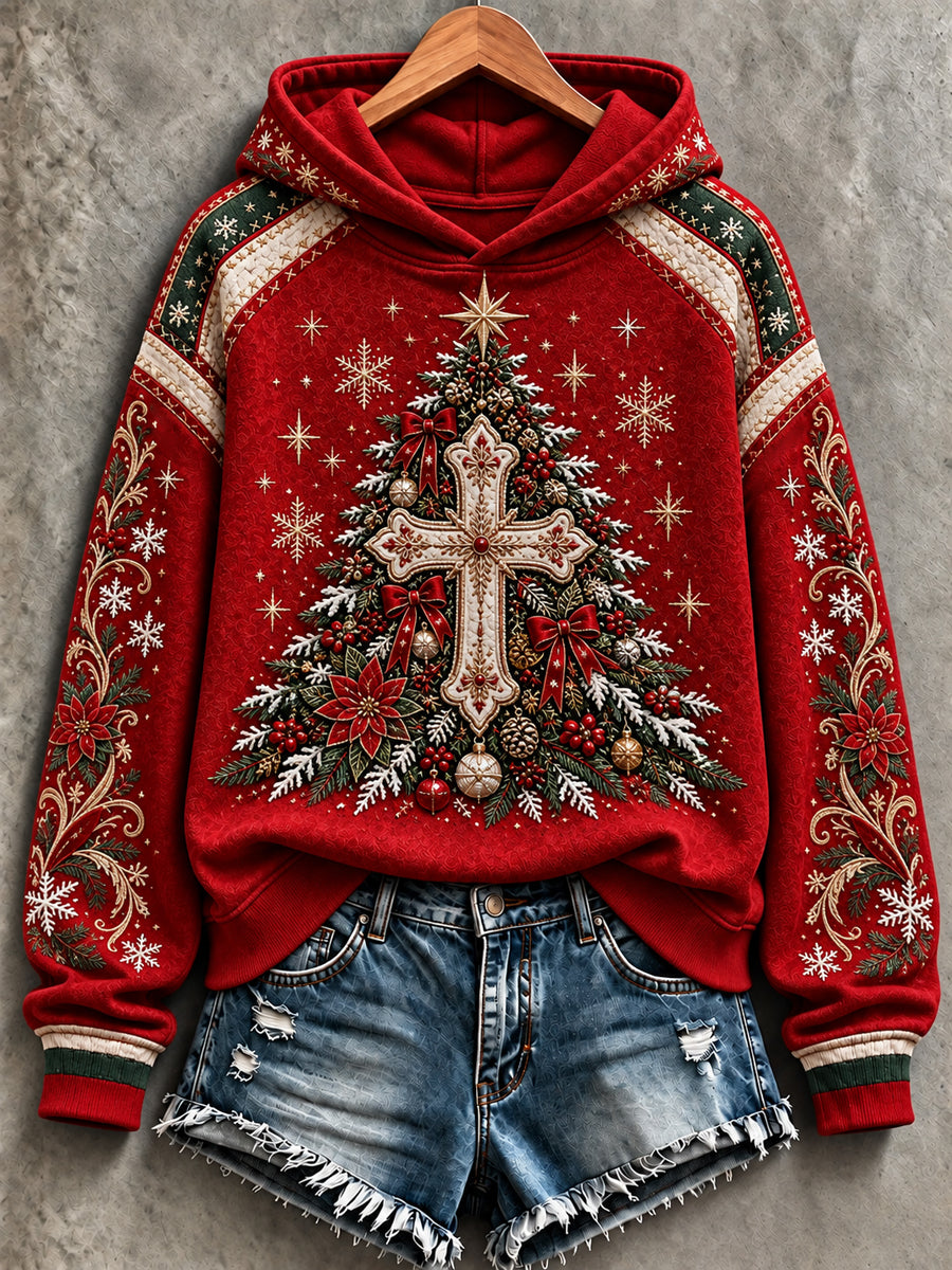 Damjulströja med tryck, avslappnad hoodie