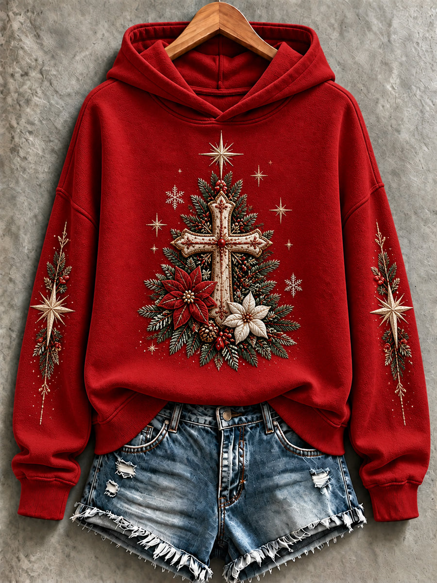 Damjulströja med tryck, avslappnad hoodie