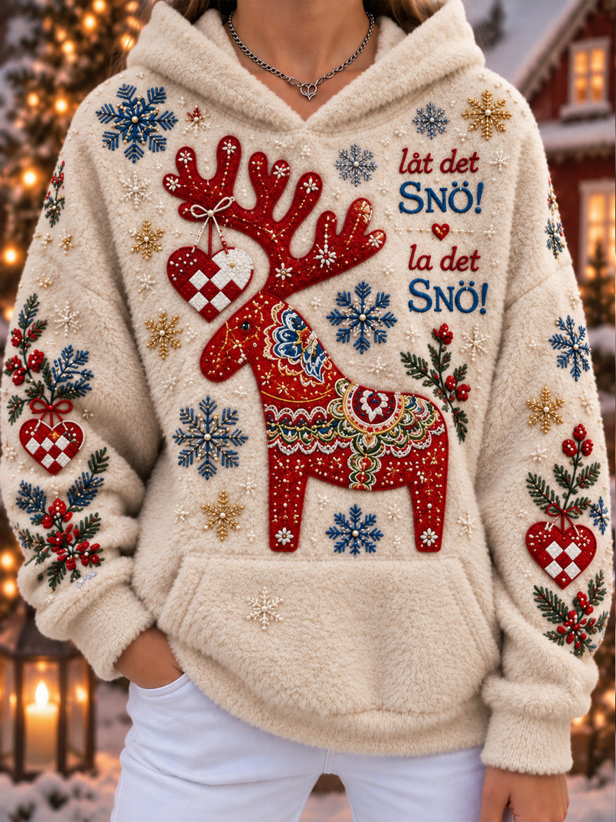 Kvinnors svenska Traditionell Jul-Styl Hooded Sweatshirt