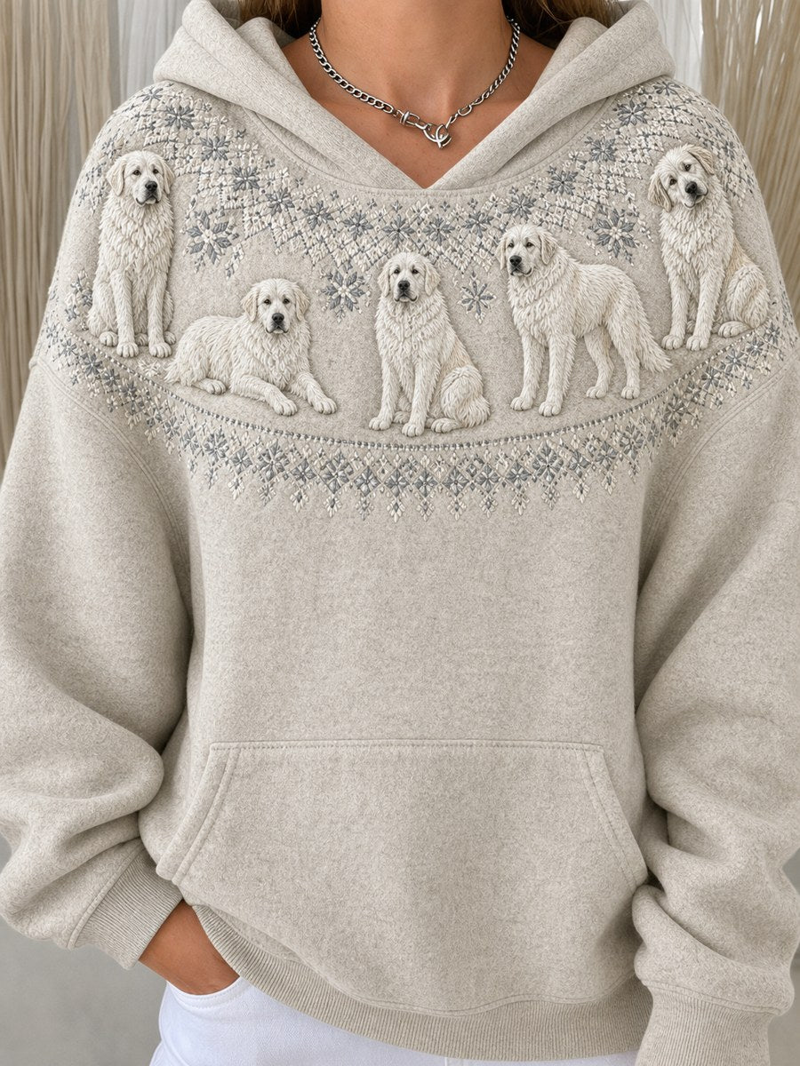 Damhoodie i vintagestil med tryckt mönster av Isle of Skye-terrierer, mysig och bekväm