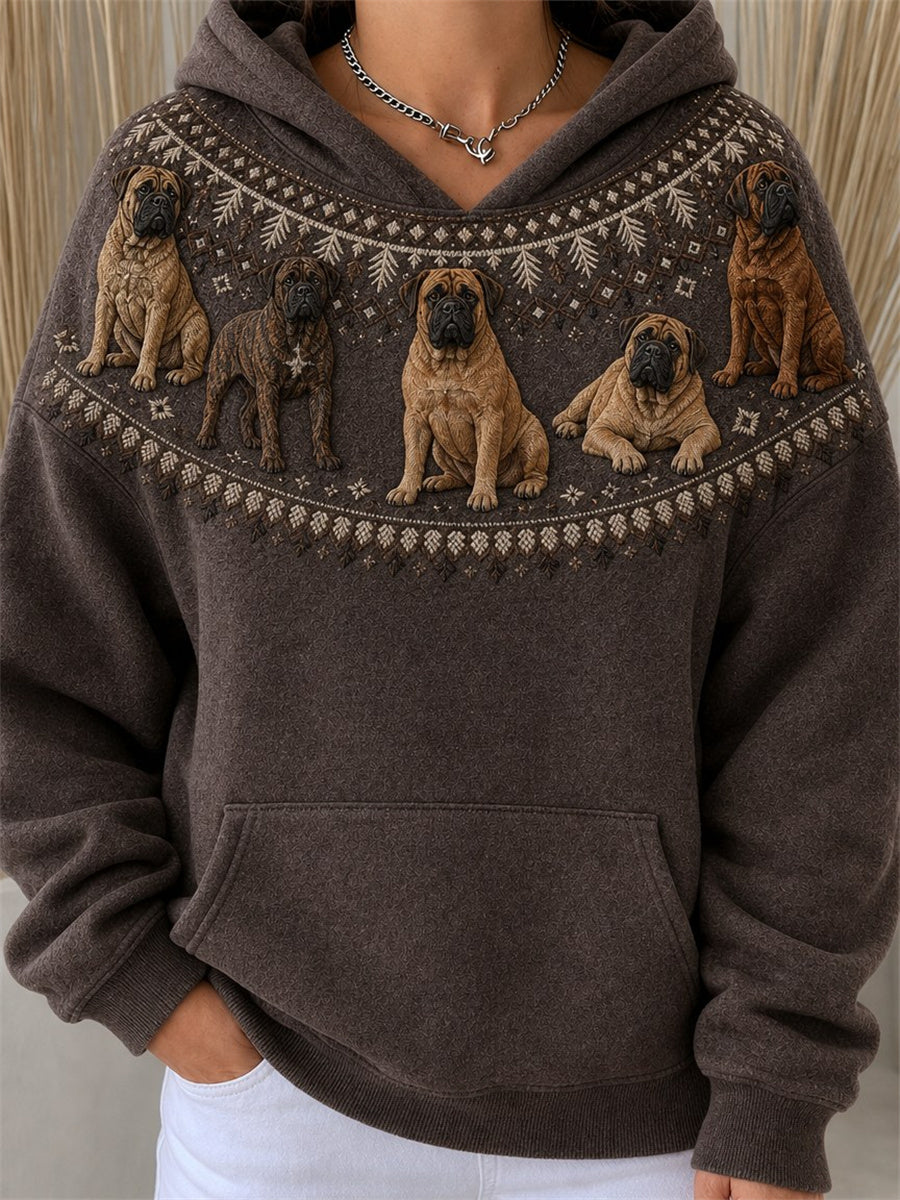 Damtröja med vintage-motiv av mastiffhundar från Yoke Isle, mysig hoodie med tryck